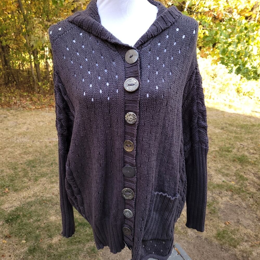 Pure Handknit Oversized Cotton Hooded Cardigan size Small/Medium